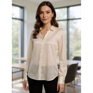 VIAGGIO Womens Cream Silk V Neck Long Sleeve Blouse Top Size M